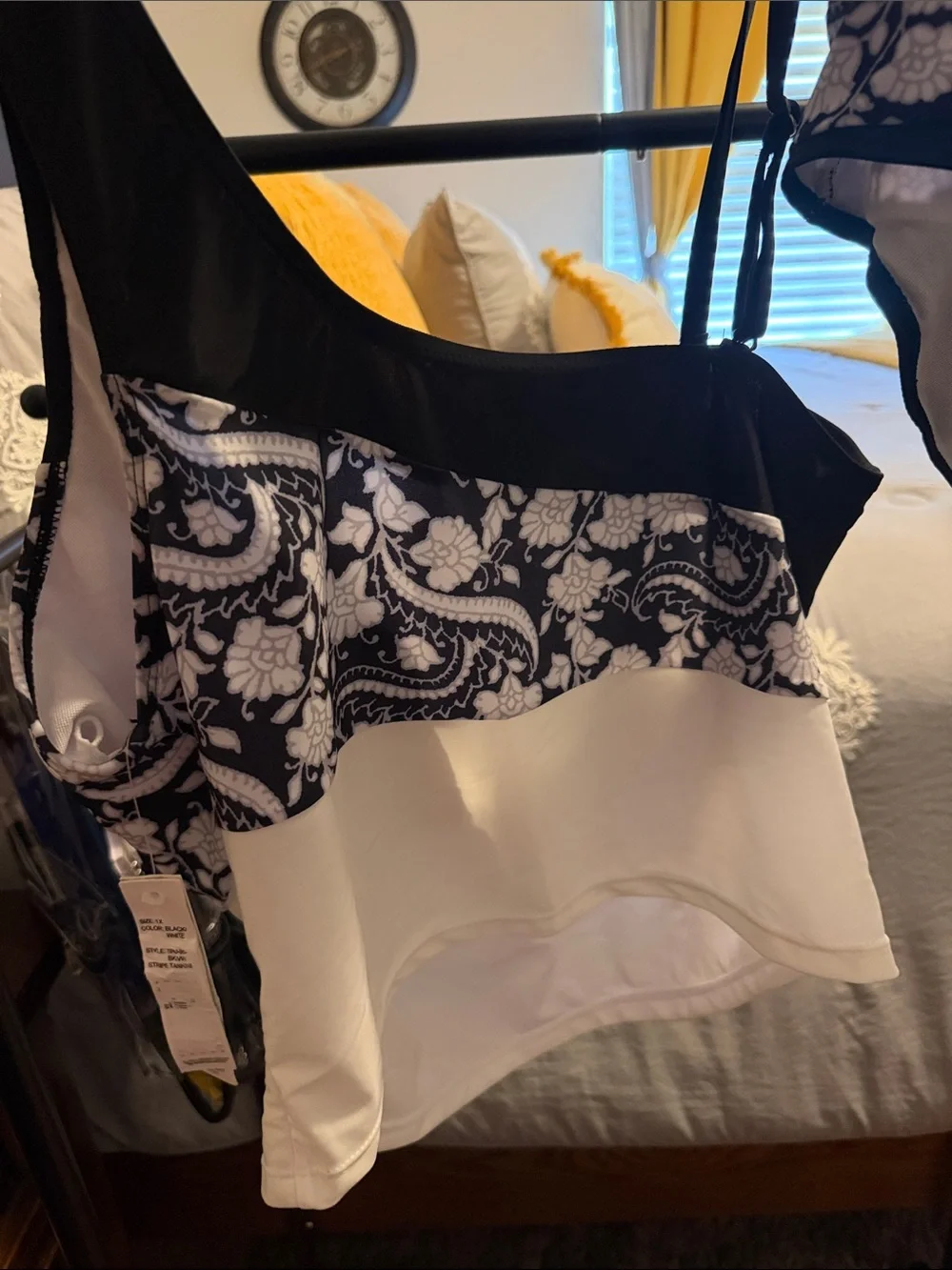 Tahari Black and White Paisley One-Piece Swimdress